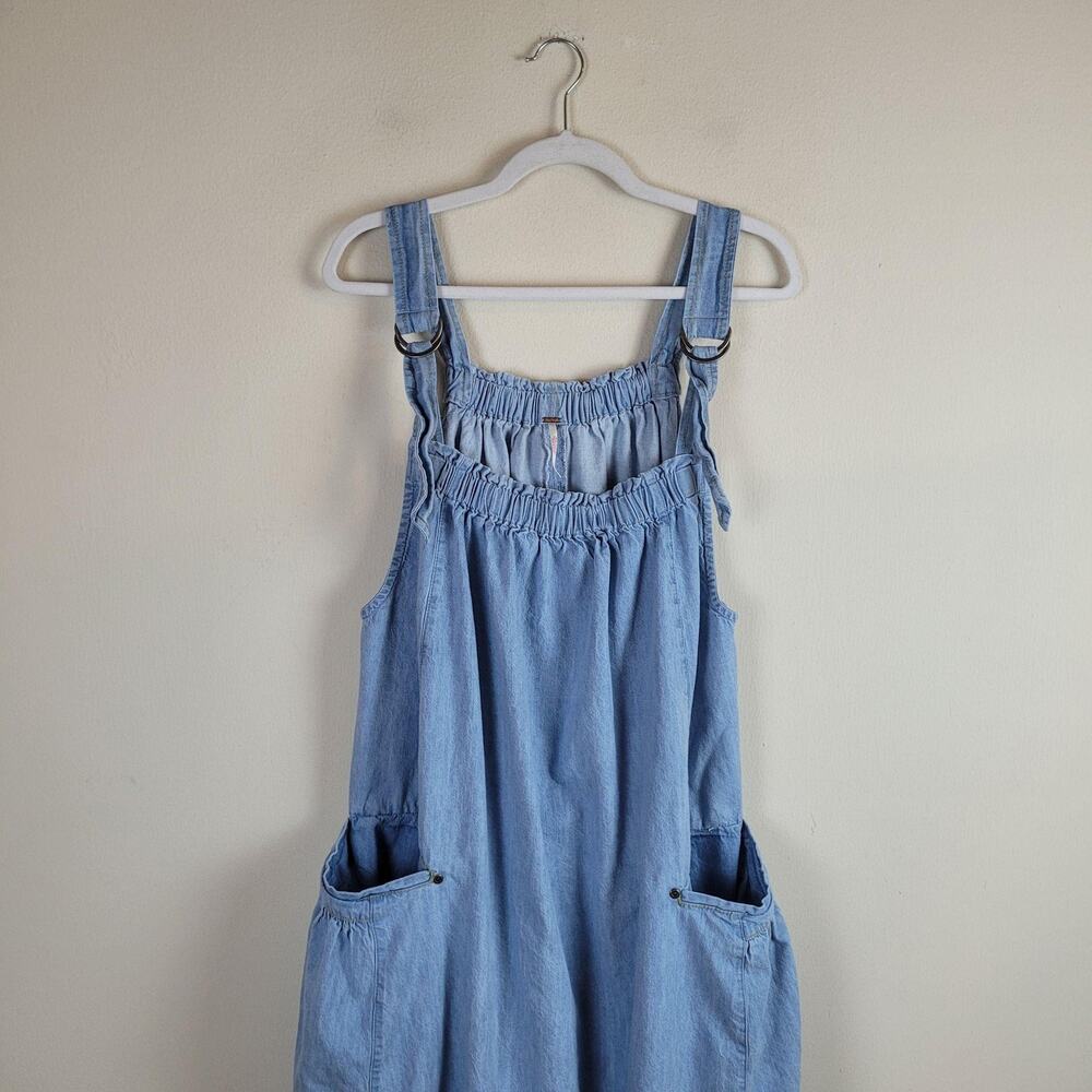 Free People Dress Medium Blue Denim Machu Barrel Relaxed Midi Boho Oversized - Picture 3 of 11
